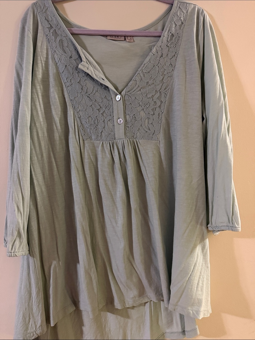 LOGO by Lori Goldstein Lace Yoke Tunic in Sage